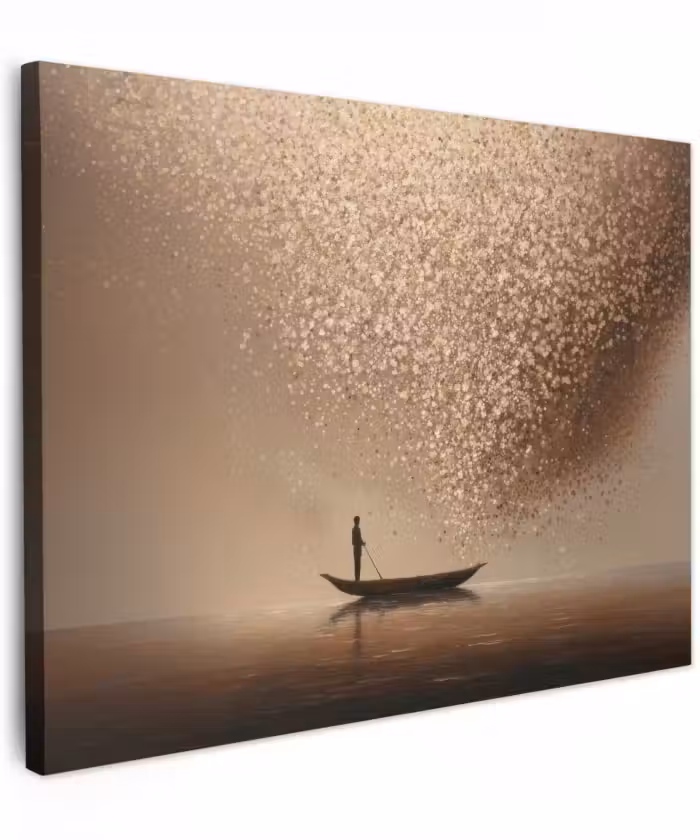 Canvas schilderij - Bootje - Blaadjes - Goud - Water