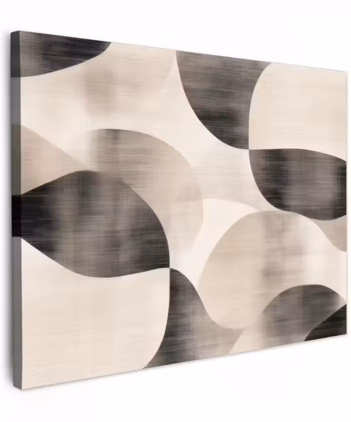 Canvas schilderij - Abstracte Organische Vormen Zwart Beige