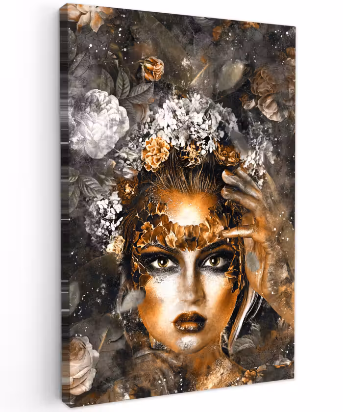 Canvas schilderij - Vrouwen - Bloemen - Goud