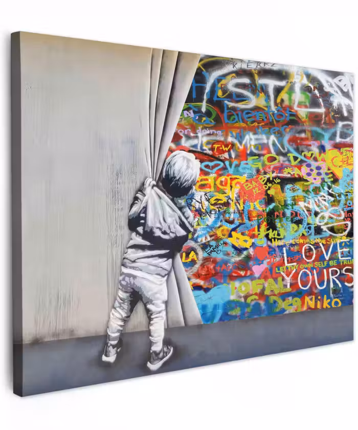 Canvas schilderij - Graffiti - Illusie - Jongen - Street art