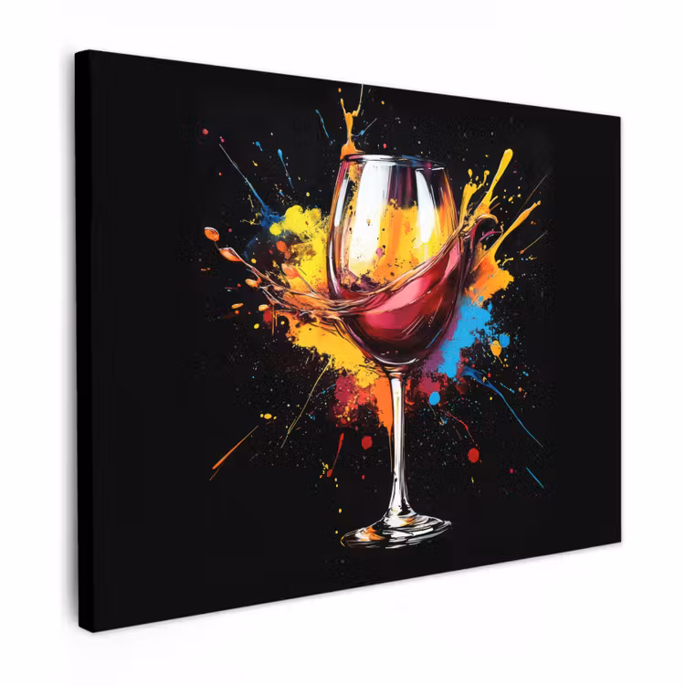 Canvas schilderij - Wijnglas met Verfspetters
