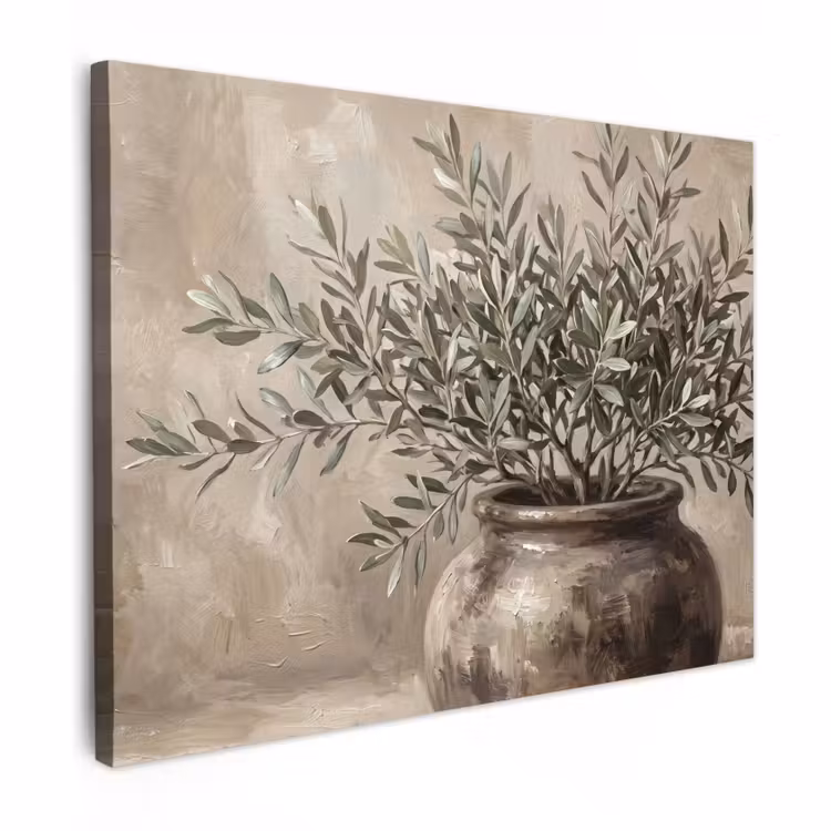 Canvas schilderij - Olijftakken in Pot