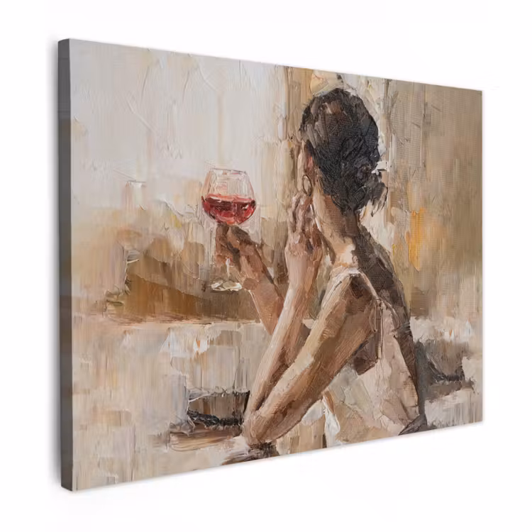 Canvas schilderij - Schilderij - Olieverf - Vrouw - Wijn