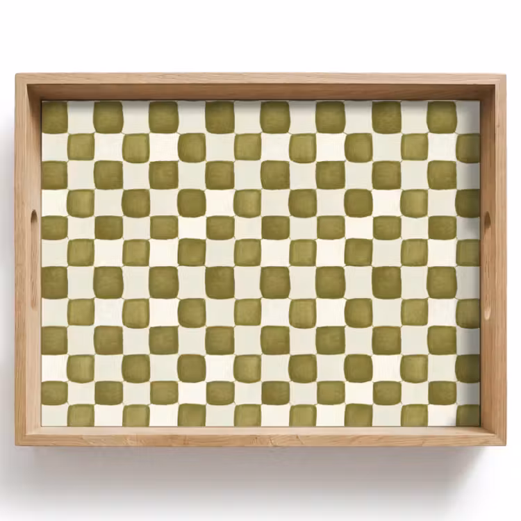 Dienblad - Schaakbord Patroon Olijfgroen