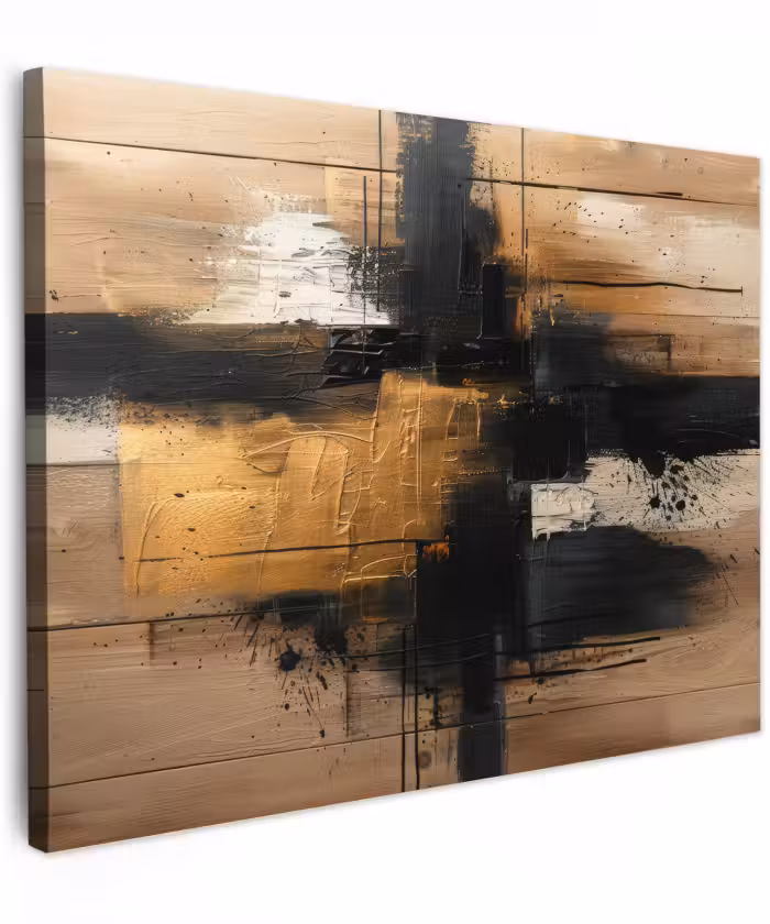 Canvas schilderij - Goud - Kunst - Modern - Zwart - Beige