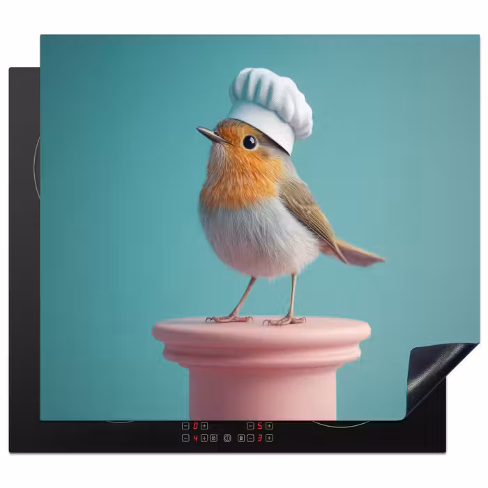 Inductie beschermer - Roodborstje - Vogel - Koksmuts - Sokkel