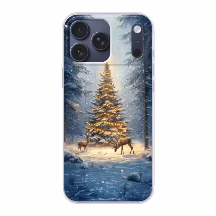Telefoonhoesje Softcase - Kerstboom met Herten in Sneeuwbos