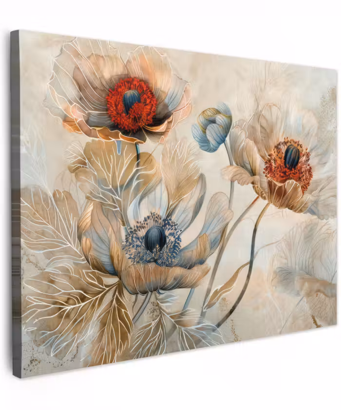 Canvas schilderij - Papavers Beige