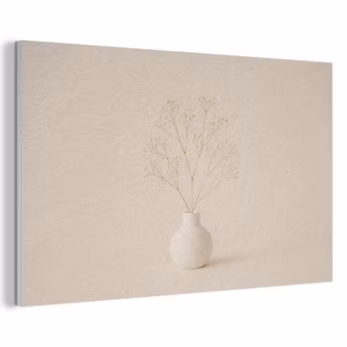 Akoestisch schilderij - Vaas - Takken - Bloemetjes - Wit