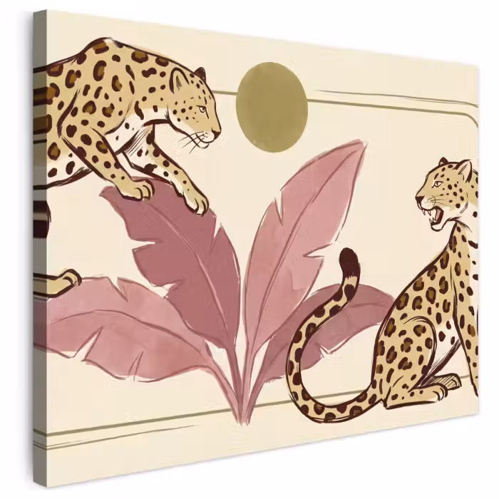 Canvas schilderij - Dieren - Kat - Jungle - Illustratie - Beige