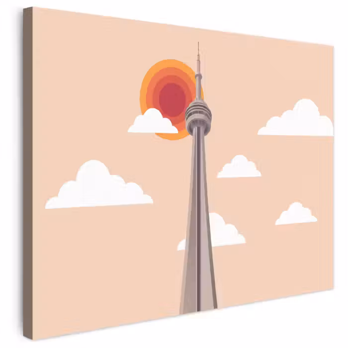 Canvas schilderij - CN Tower Toronto Zon Wolken
