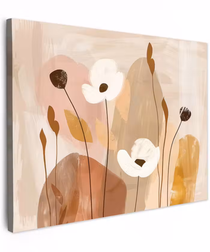 Canvas schilderij - Bloemen - Abstract - Beige - Kunst