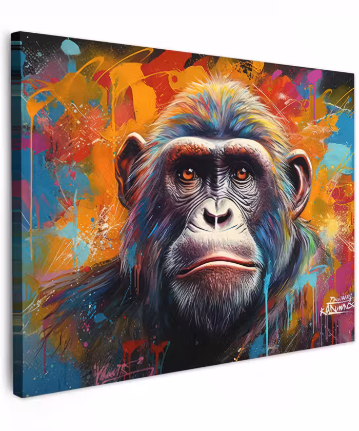 Canvas schilderij - Aap - Gorilla - Graffiti - Dieren - Kleuren