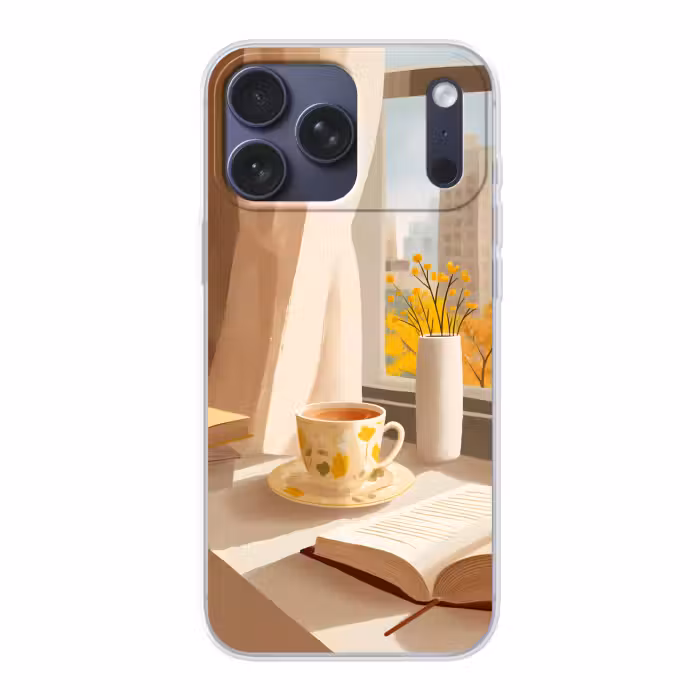 Telefoonhoesje Softcase - Kopje Thee Boeken Herfst Raam