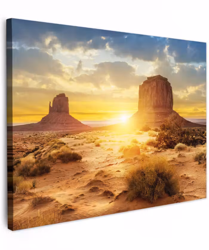 Canvas schilderij - Zonsondergang - Rots - Landschap - Horizon
