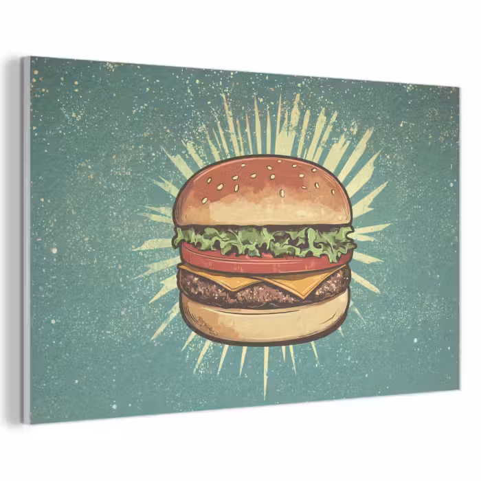 Akoestisch schilderij - Hamburger - Illustratie - Sla - Kaas