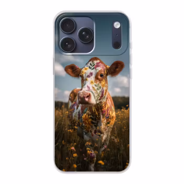 Telefoonhoesje Softcase - Koe met Bloemen in Veld