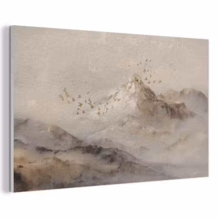 Akoestisch schilderij - Berglandschap - Mist  - Penseelstreken