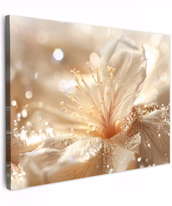 Canvas schilderij - Bloem - Wit - Glitter - Goud - Modern