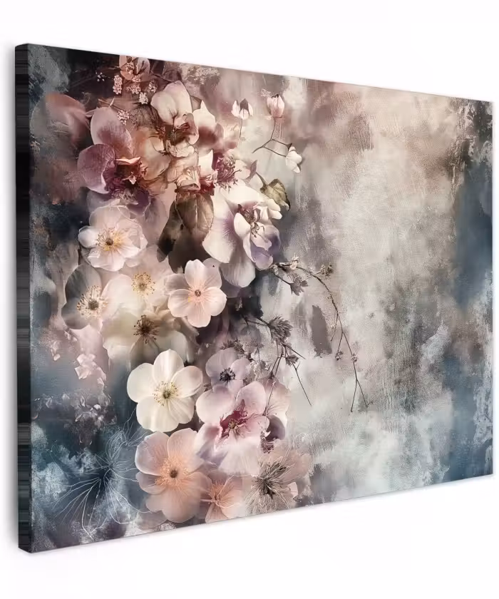 Canvas schilderij - Bloemen op Grunge Achtergrond