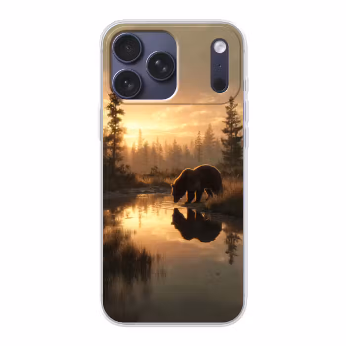 Telefoonhoesje Softcase - Beer bij Meer Zonsopgang