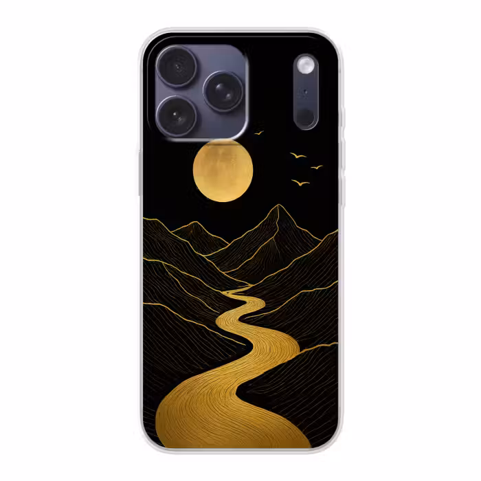 Telefoonhoesje Softcase - Bergen met Rivier en Volle Maan