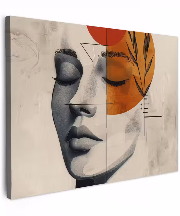 Canvas schilderij - Vrouw - Botanisch - Oranje - Kunst - Modern