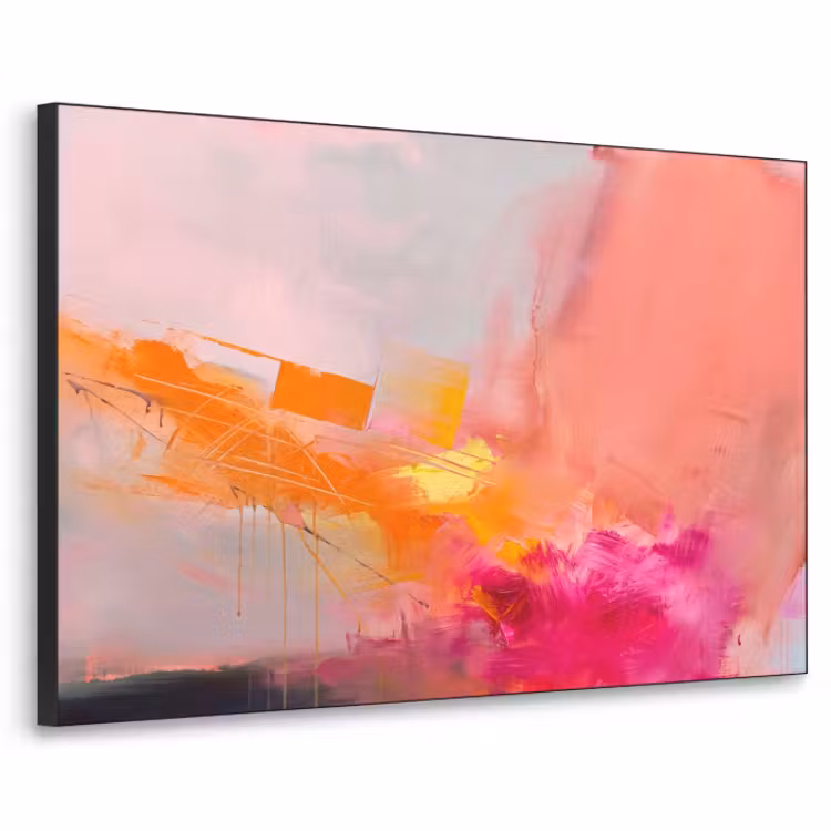 Art Frame - Abstracte Verfstreken Fuchsia Oranje