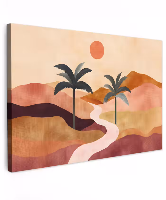 Canvas schilderij - Palmbomen Woestijn Landschap Boho