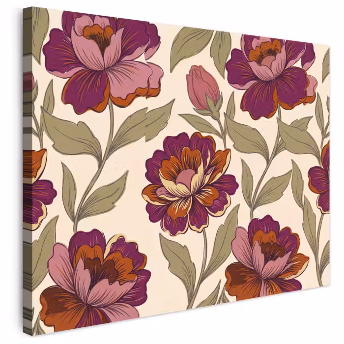 Canvas schilderij - Bloemen - Patroon - Natuur - Modern - Paars