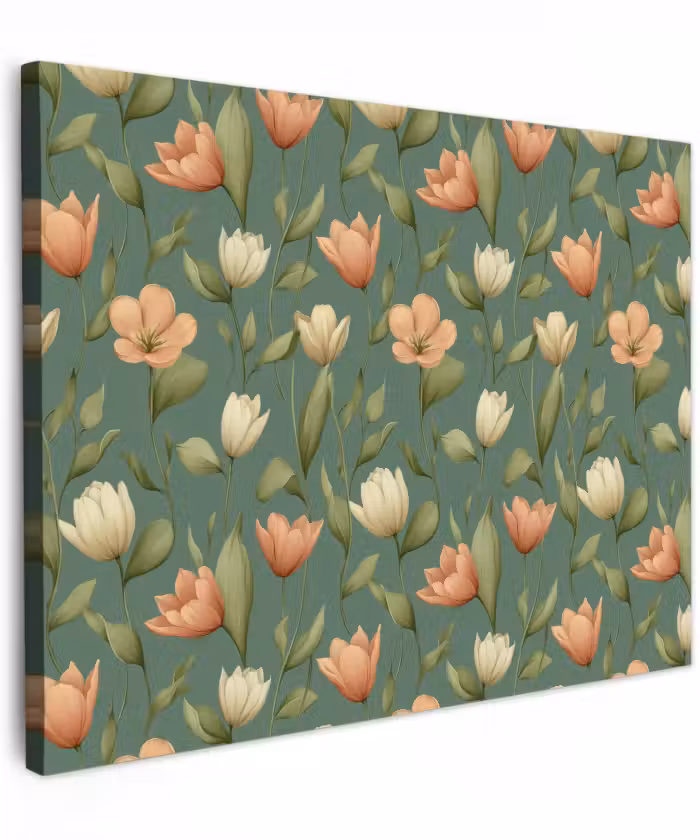 Canvas schilderij - Tulpen Patroon Groen