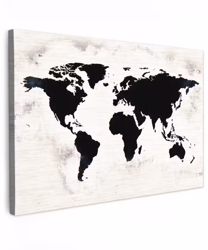Canvas schilderij - Wereldkaart - Zwart - Hout