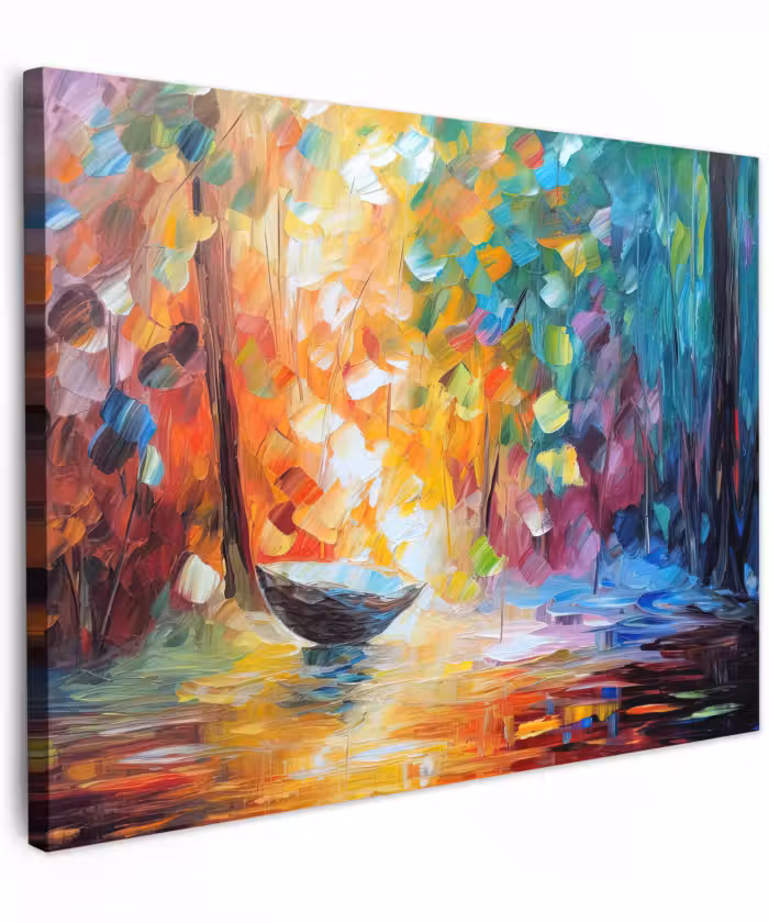 Canvas schilderij - Kleurrijk - Olieverf - Water - Boot