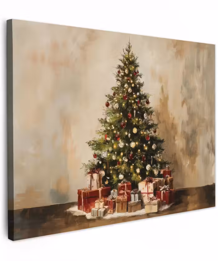 Canvas schilderij - Kerstboom - Versierd - Kleurrijk