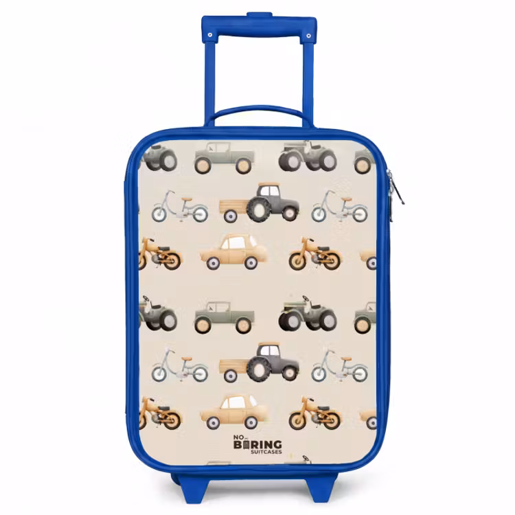 Kinderkoffer - Blauw - Tractoren Auto's Motoren Patroon