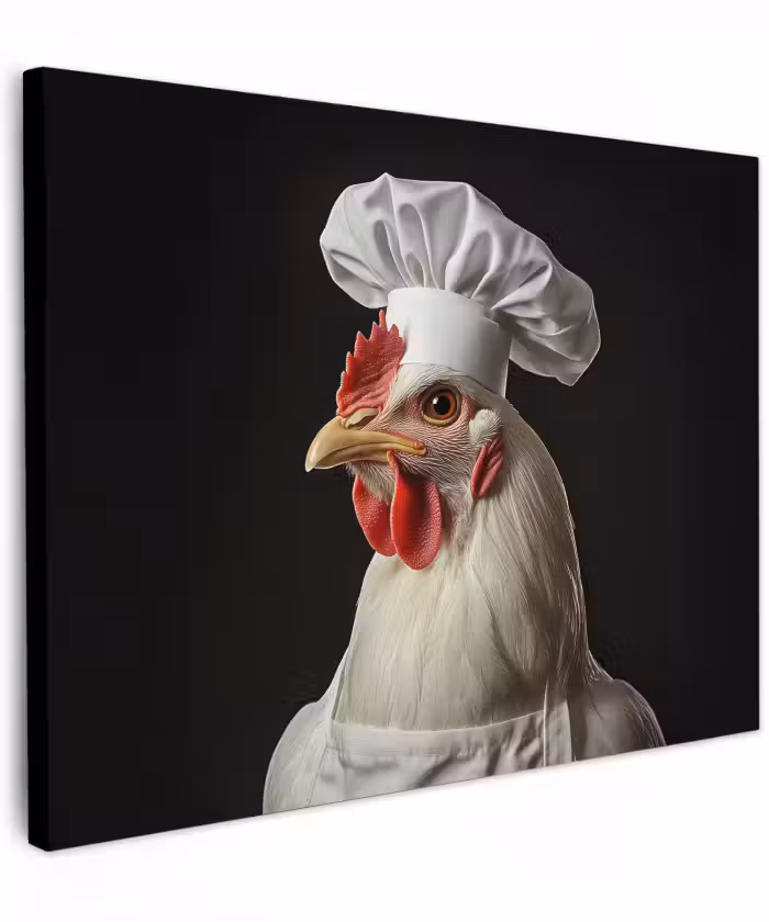 Canvas schilderij - Kok - Rood - Kip