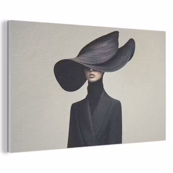 Akoestisch schilderij - Zwart - Vrouw - Hoed