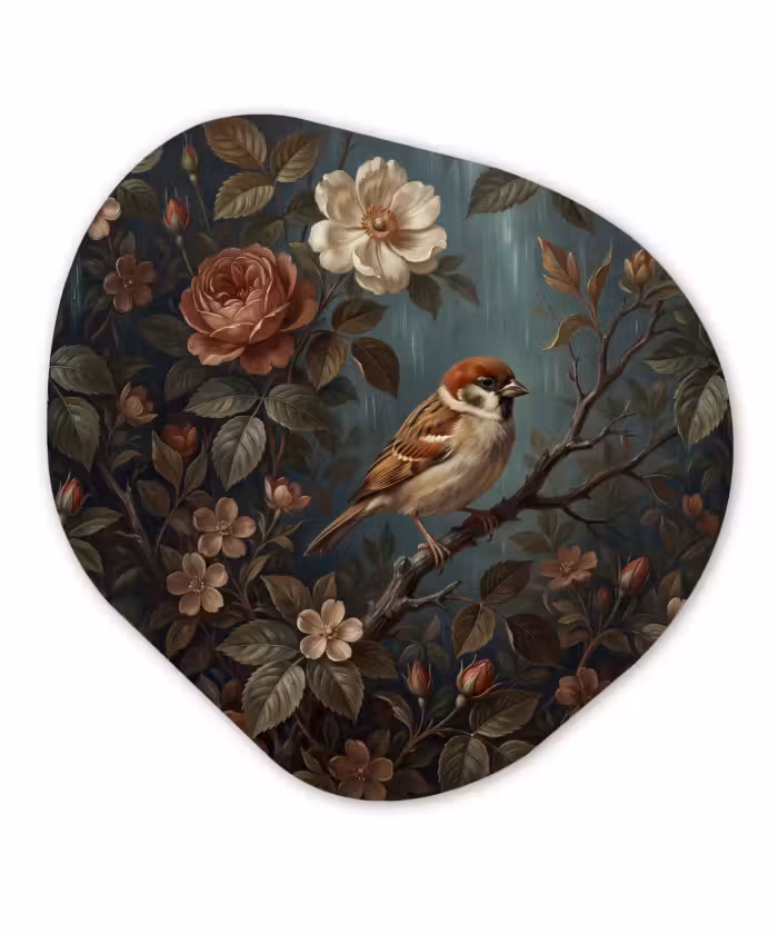 Organisch schilderij - Glas - Vogel - Tak - Klassiek