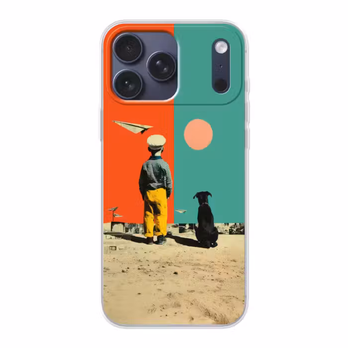 Telefoonhoesje Softcase - Jongen met Hond Papieren Vliegtuigjes Collage