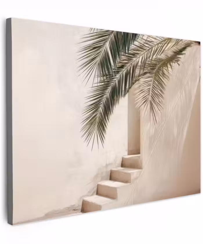 Canvas schilderij - Palmblad Trap Beige