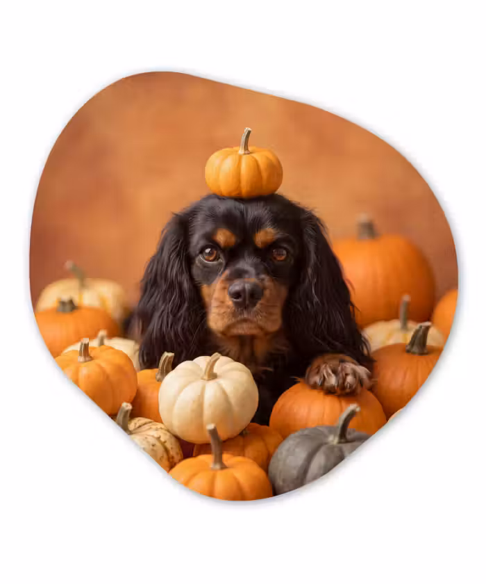 Organisch schilderij - Forex - Hond - Pompoen - Herfst
