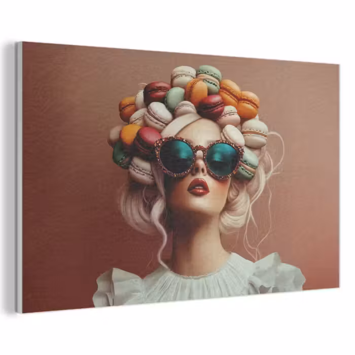 Akoestisch schilderij - Vrouw - Macarons - Bril