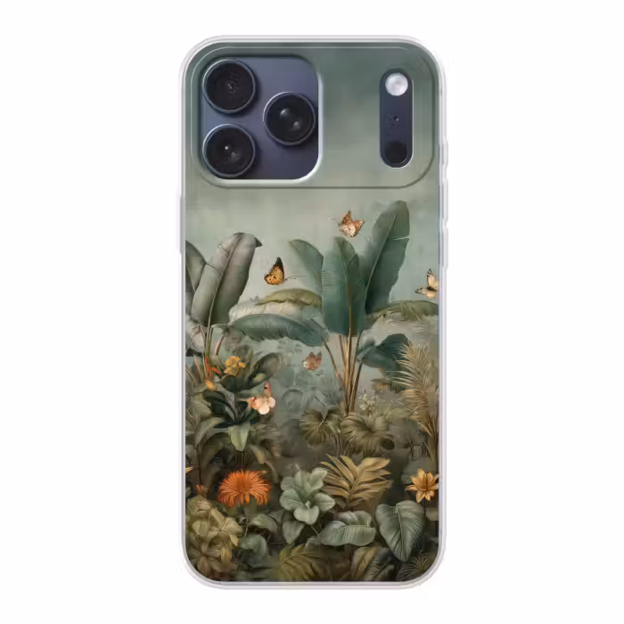Telefoonhoesje Softcase - Bananenbladeren met Vlinders Vintage