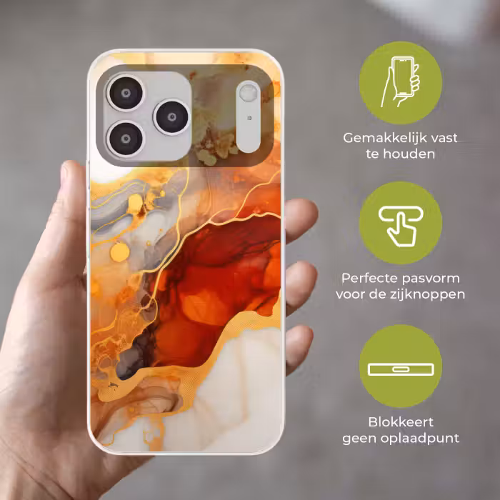 Telefoonhoesje Softcase - Oranje Marmer met Gouden Aders