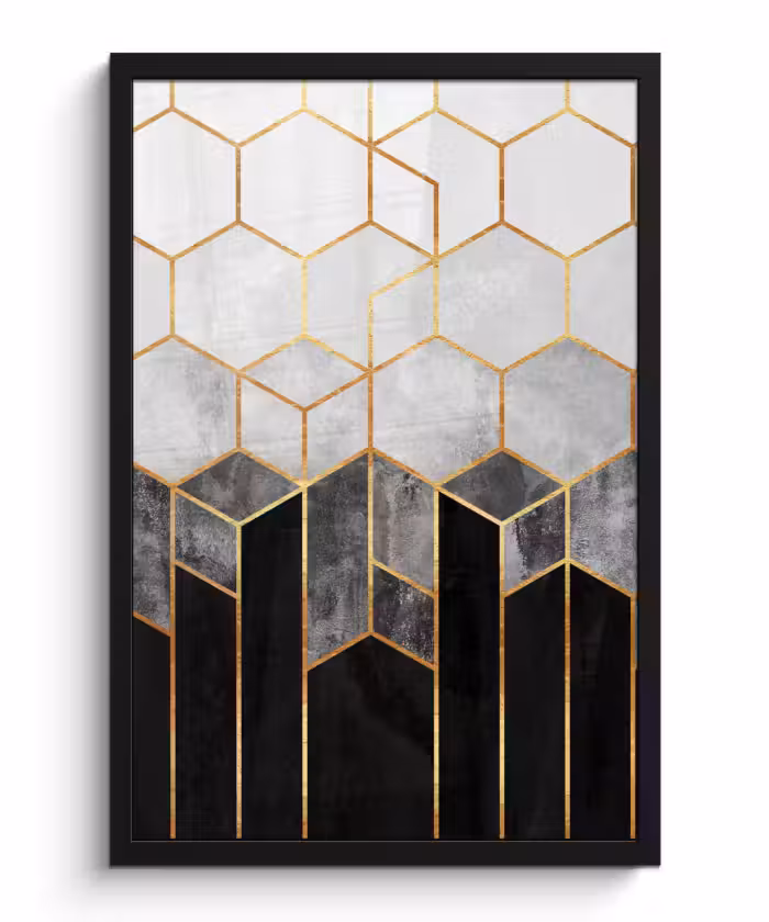 Poster met lijst - Goud - Hexagon - Chic - Patronen - Luxe