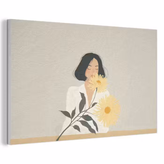 Akoestisch schilderij - Vrouw - Bloem - Geel - Minimalistisch