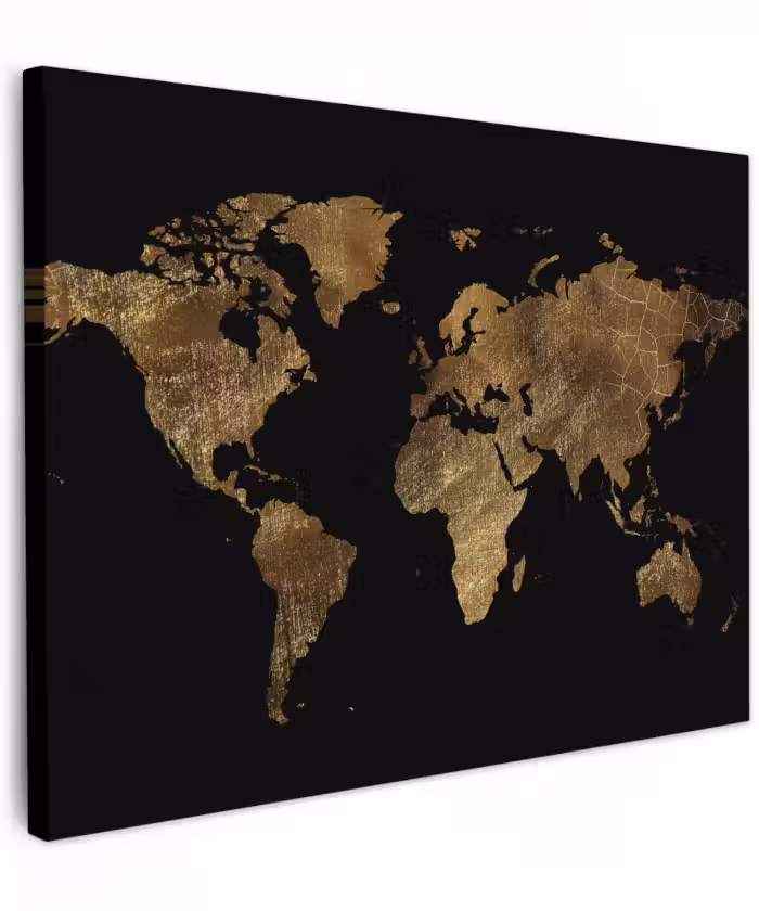 Canvas schilderij - Wereldkaart - Goud - Luxe - Aarde - Zwart