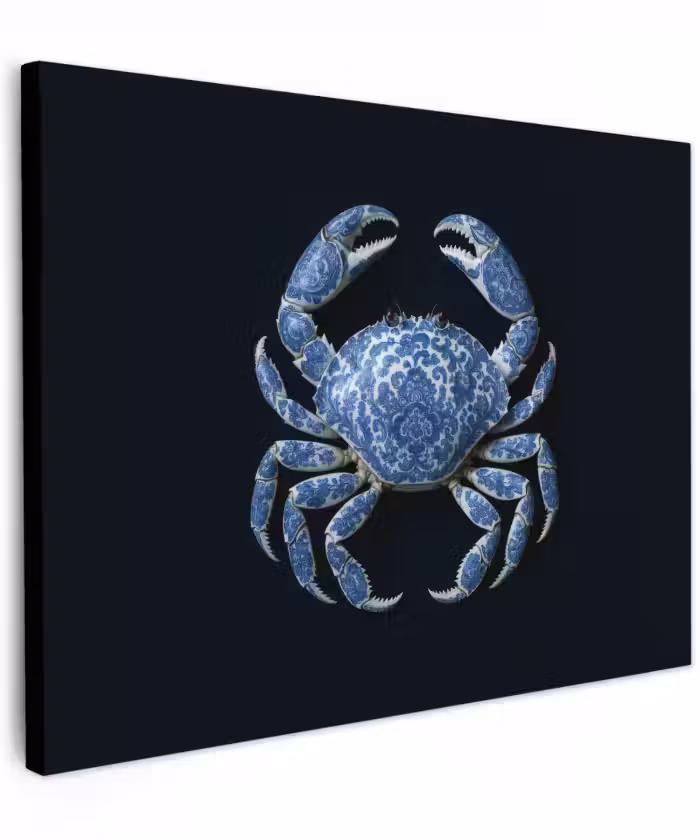 Canvas schilderij - Krab Delfts Blauw