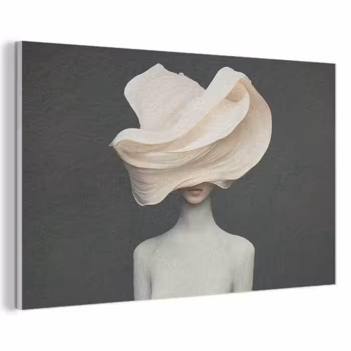 Akoestisch schilderij - Vrouw - Beige - hoed