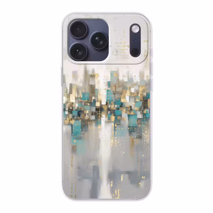 Telefoonhoesje Softcase - Turquoise Abstracte Stad met Gouden Verfspetters